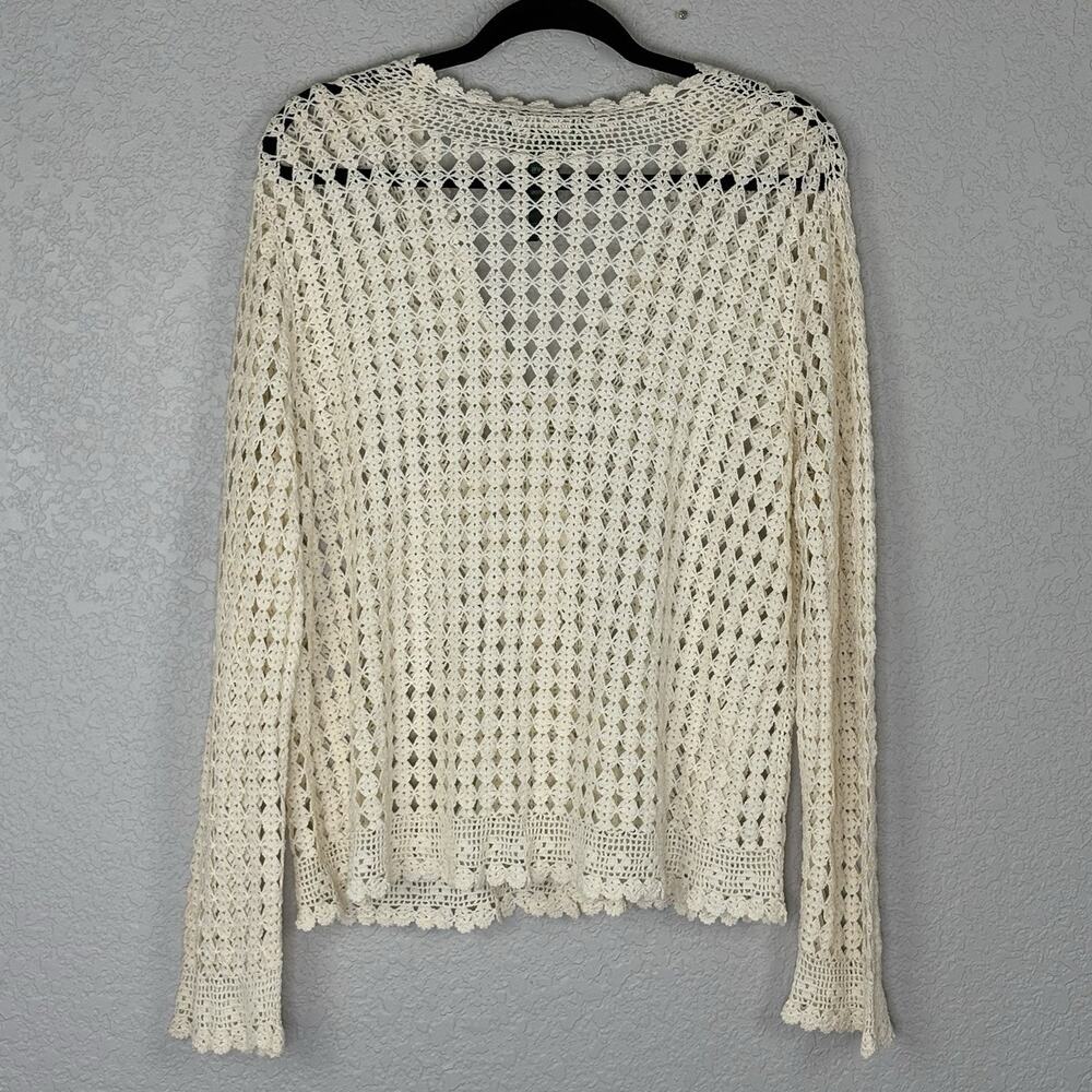 Vtg Y2K Lauren Ralph Lauren Women’s Cardigan Hand Knit Cottagecore Ivory Size XL - Picture 3 of 4